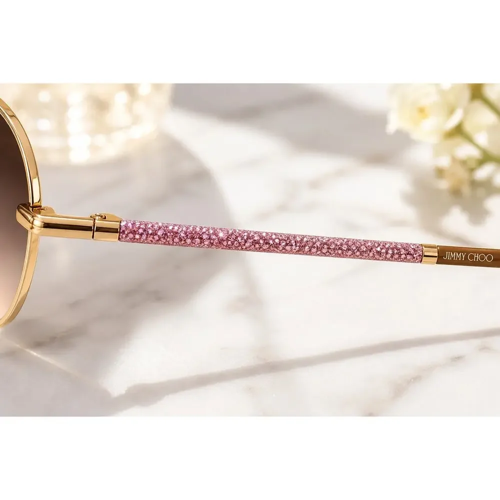 Jimmy Choo Marilia Sunglasses Gold Geometric Gradient Lens Crystal Arm NWT - Picture 3 of 6